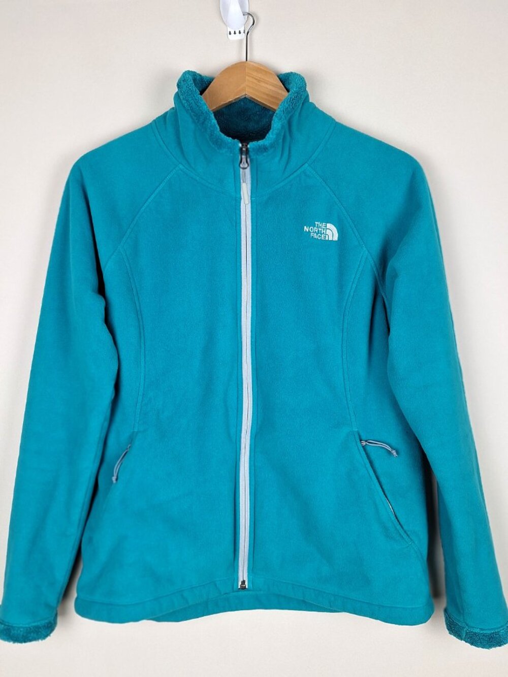 North Face Womens Full Zip Fleece Jacket Coat Size M. Teal Blue Sherpa Lined